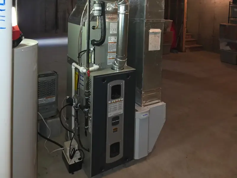 American Standard 80% AFUE gas furnace installation in a Southern NH basement
