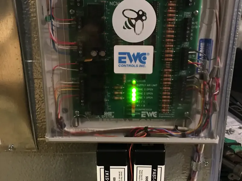 Ecobee thermostat integrated with an EWC Controls zone panel and Fast-Stat modules by A.J. LeBlanc Heating in Southern NH