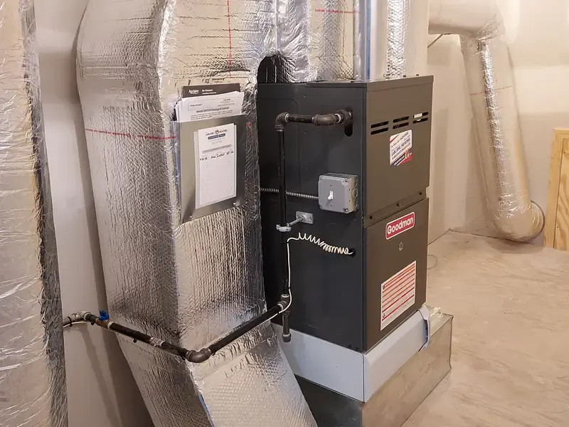 Goodman horizontal gas furnace installed in attic, Southern NH