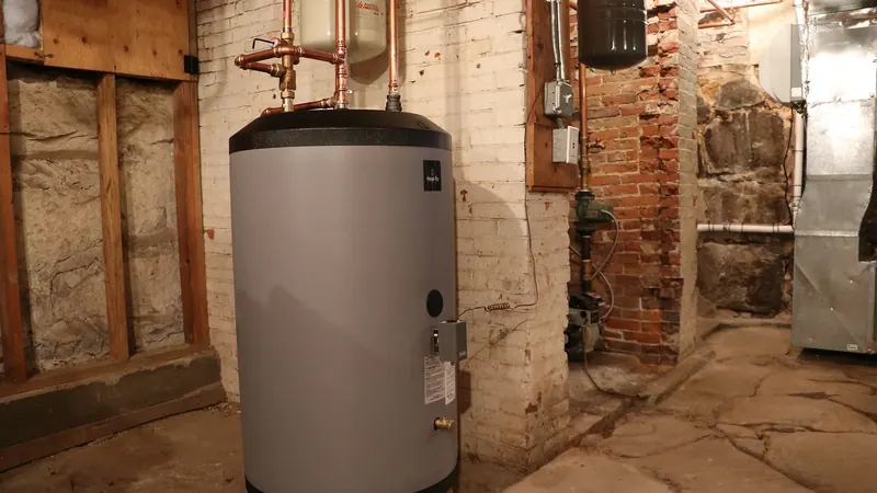 Heat-Flo indirect water heater installation paired with a boiler in a Southern NH home