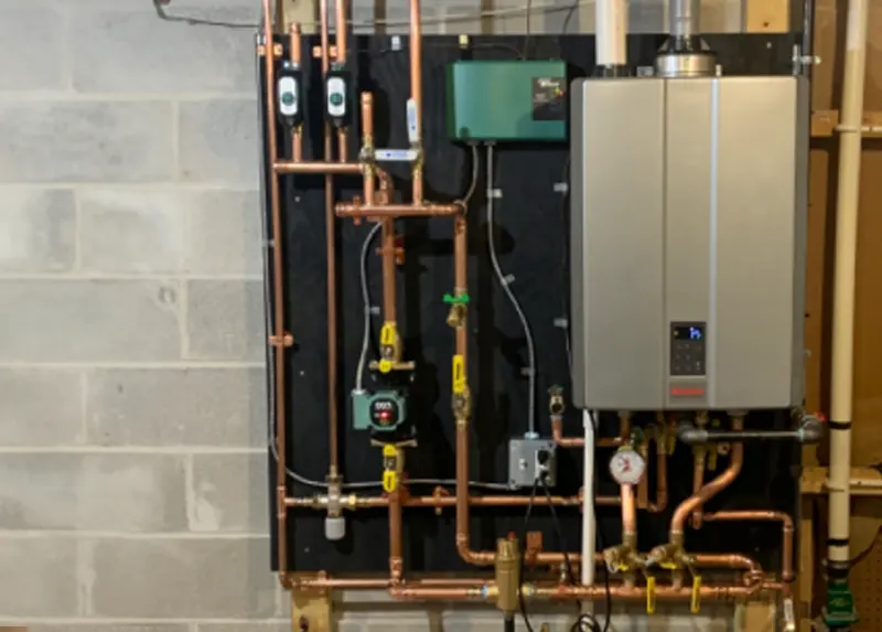 Rinnai wall hung high efficiency boiler installation