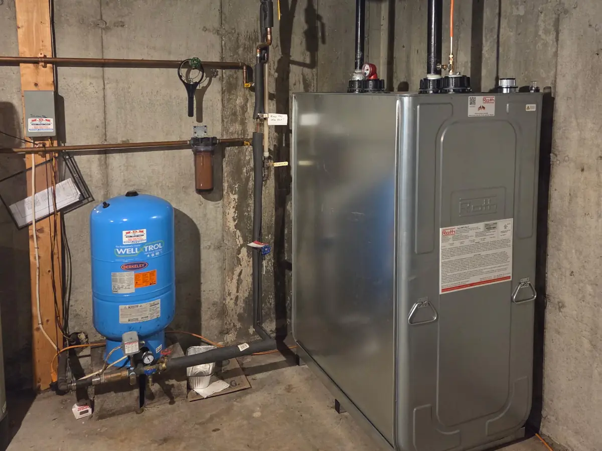 Roth double-wall oil tank installed by A.J. LeBlanc Heating in a Southern NH basement
